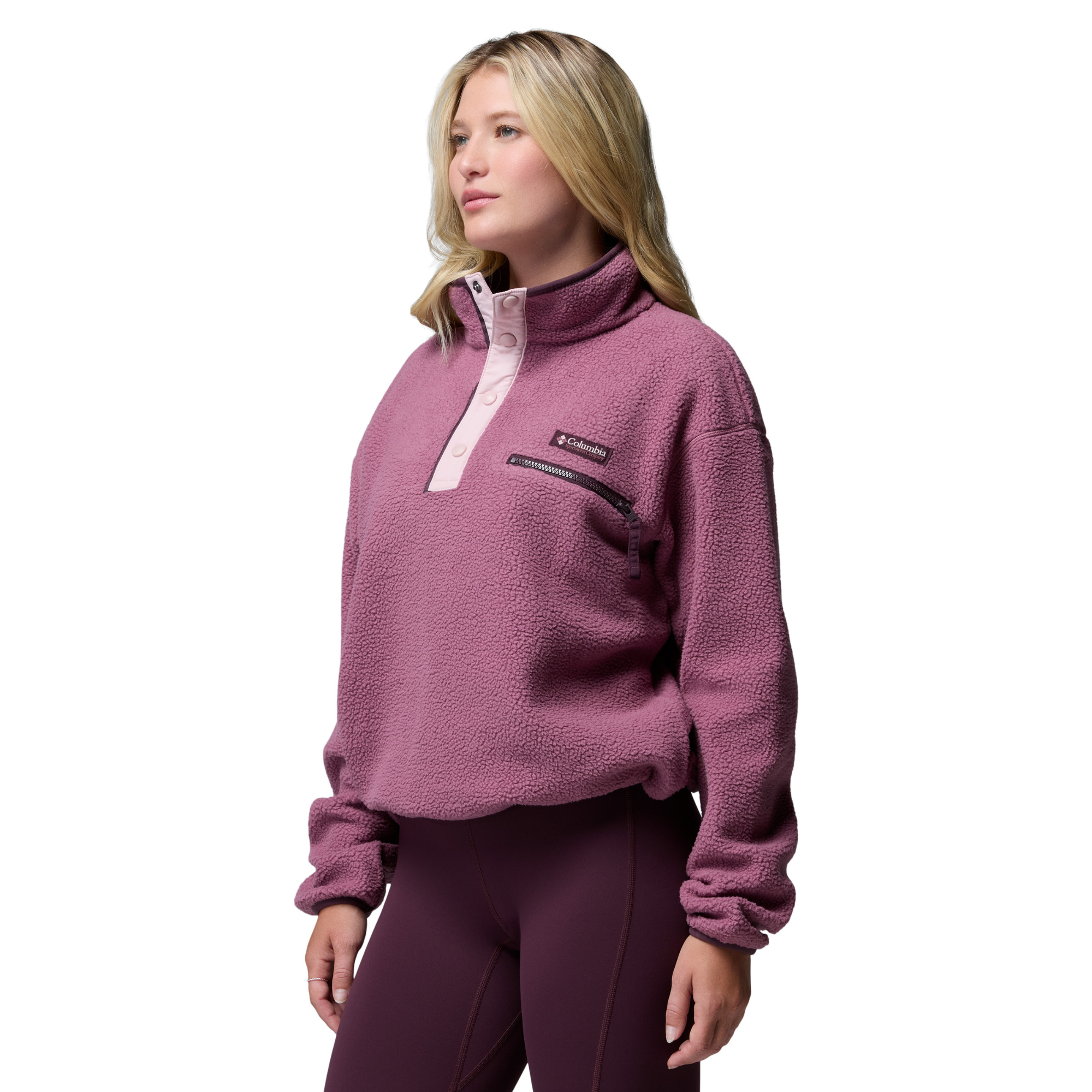 Columbia Women's Helvetia II Cropped Sherpa Half Snap Fleece Antique Mauve Mineral Pink 552 2092231