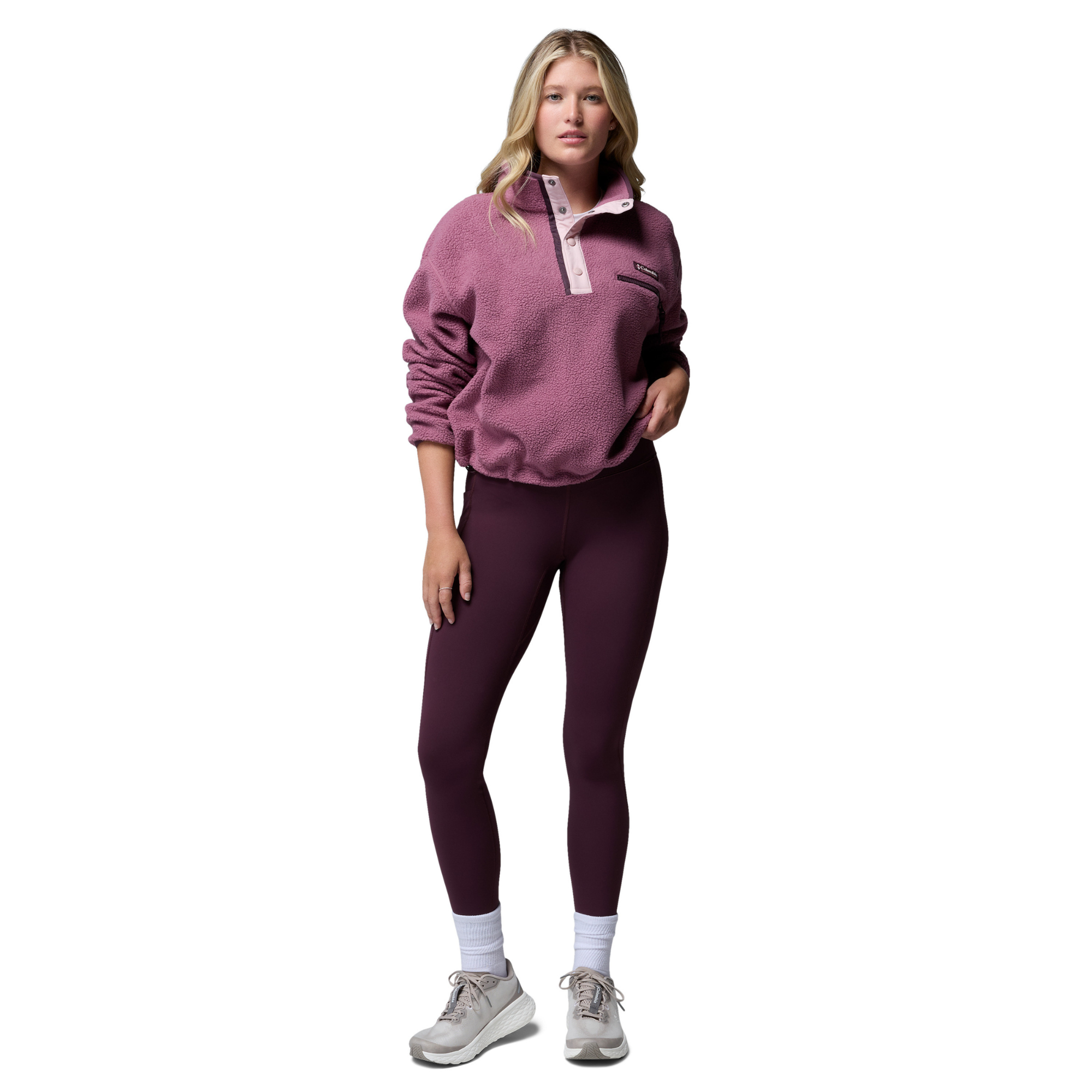 Columbia Women's Helvetia II Cropped Sherpa Half Snap Fleece Antique Mauve Mineral Pink 552 2092231