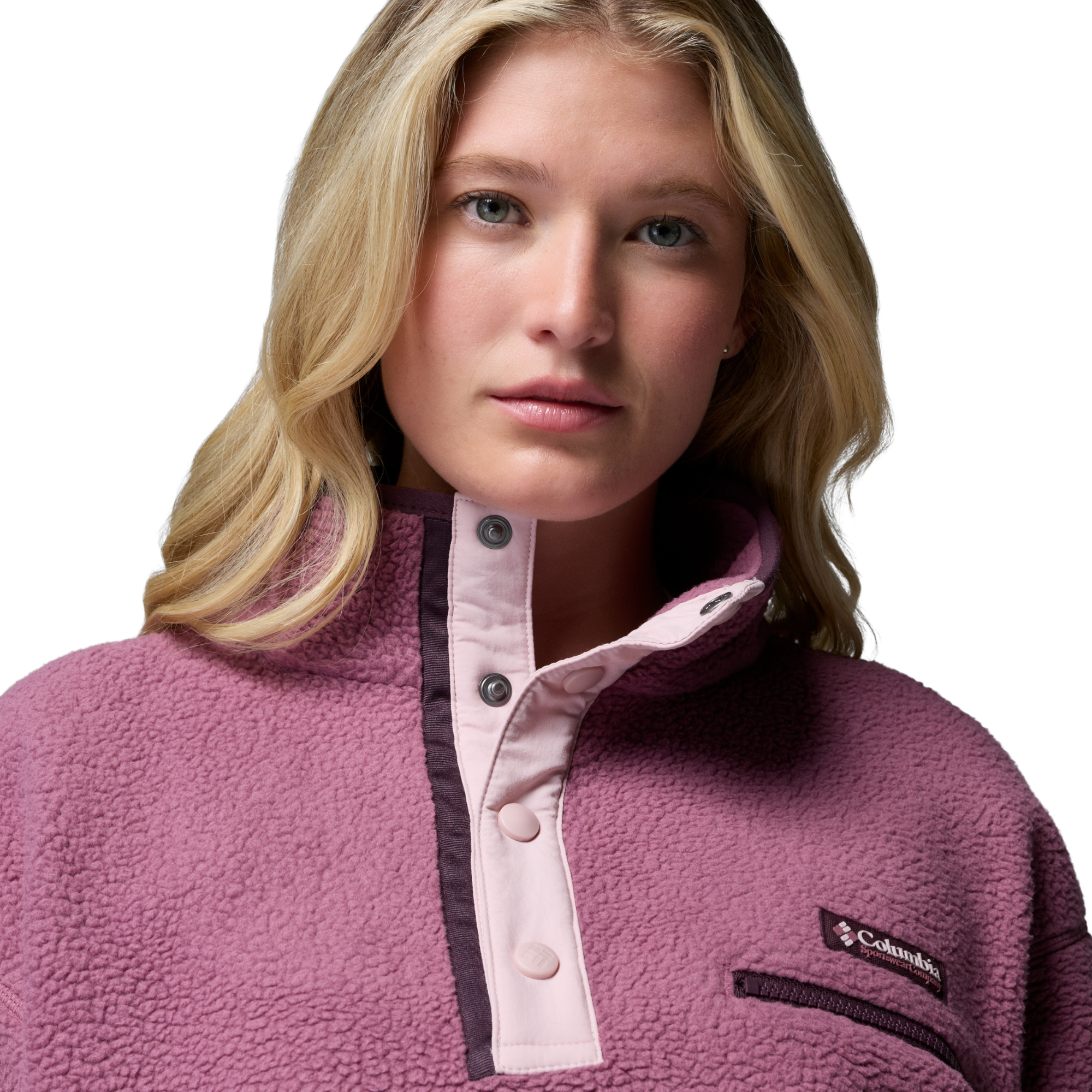 Columbia Women's Helvetia II Cropped Sherpa Half Snap Fleece Antique Mauve Mineral Pink 552 2092231