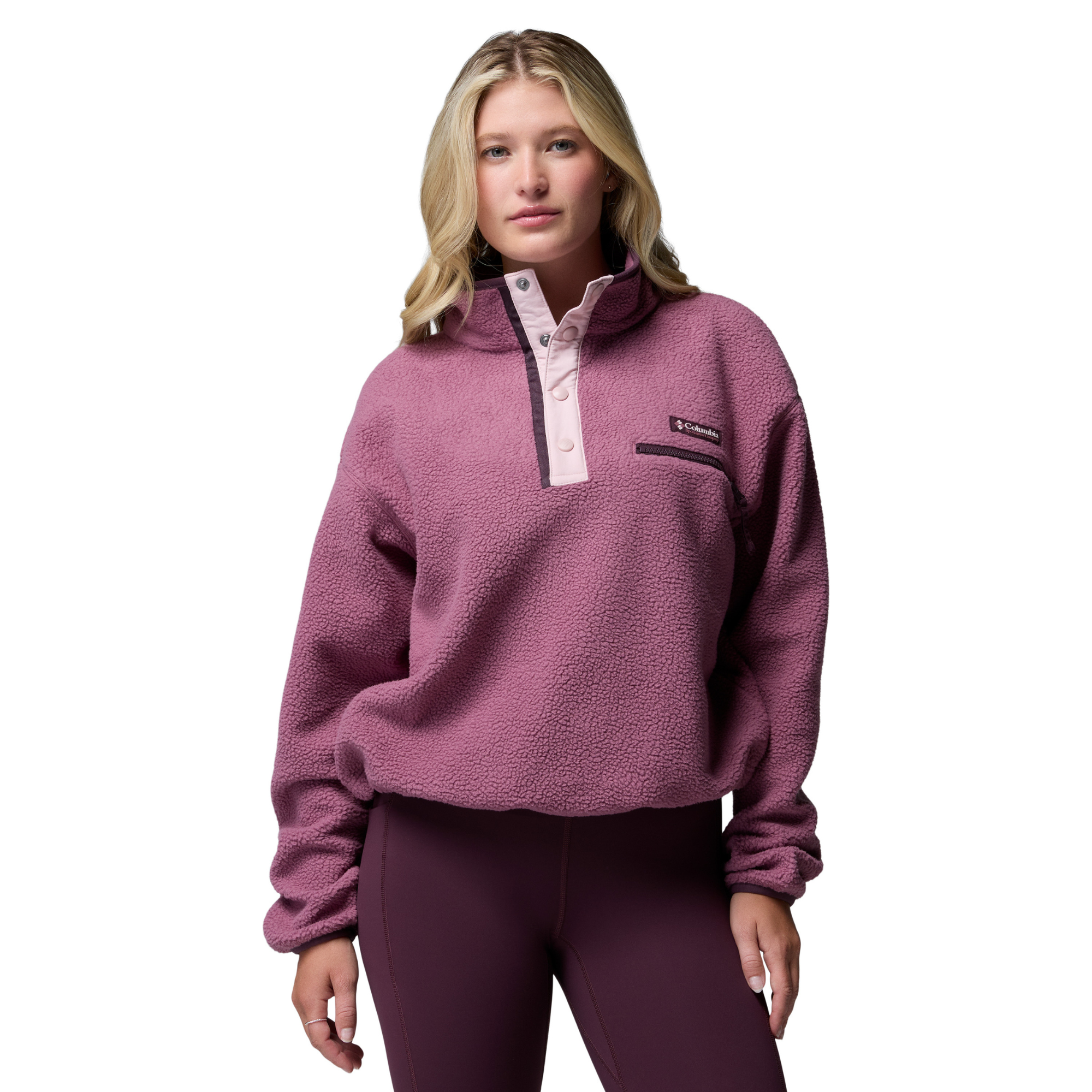 Columbia Women's Helvetia II Cropped Sherpa Half Snap Fleece Antique Mauve Mineral Pink 552 2092231