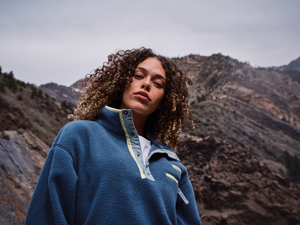 Columbia Women's Helvetia II Cropped Sherpa Half Snap Fleece (Everblue/Crushed Blue/Citron Haze)