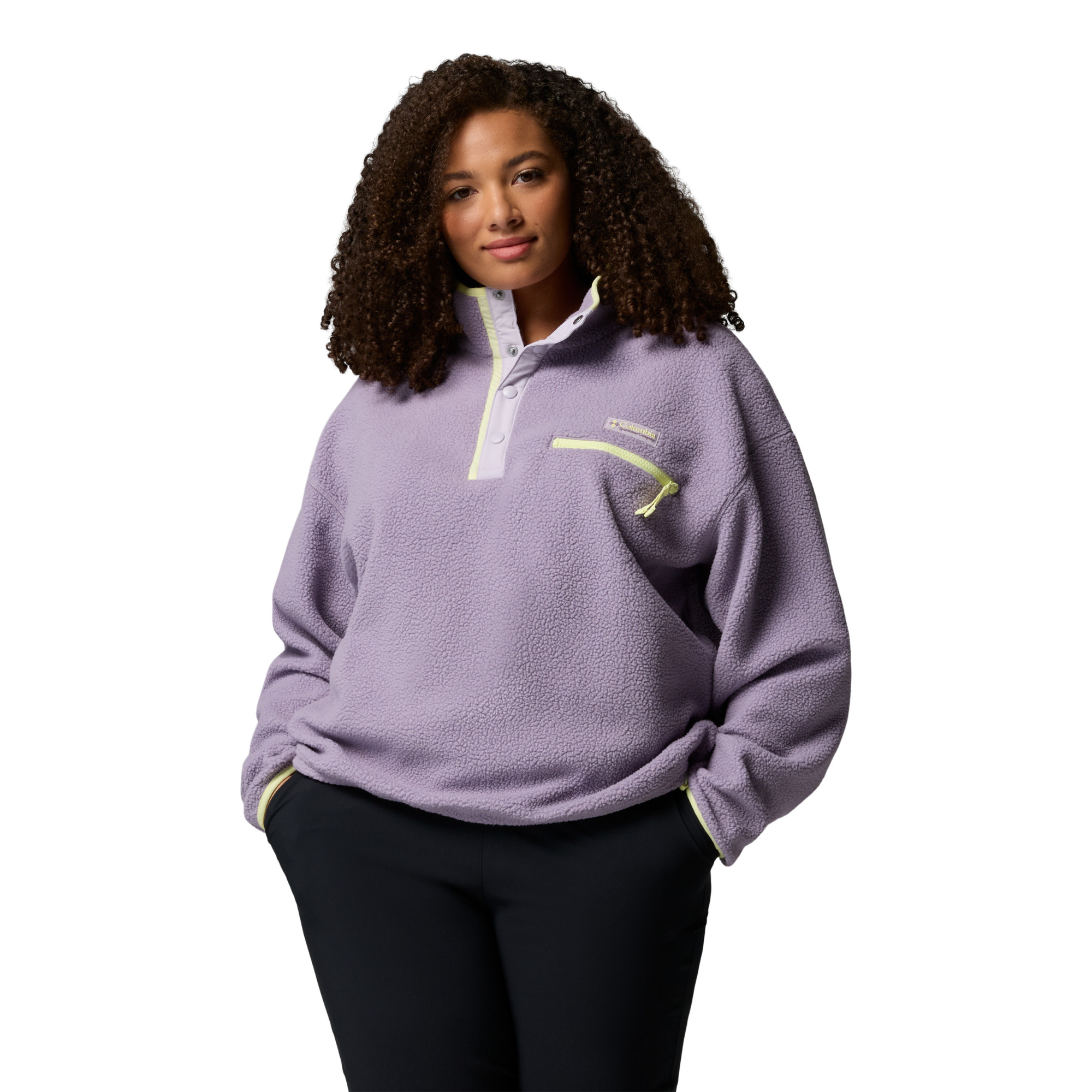 Columbia Women's Helvetia II Cropped Sherpa Half Snap Fleece (Shale Purple/Lavender Pearl/Citron Haze)