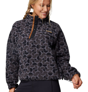 Columbia Women's Helvetia II Cropped Sherpa Half Snap Printed Fleece (Black Retroscape)