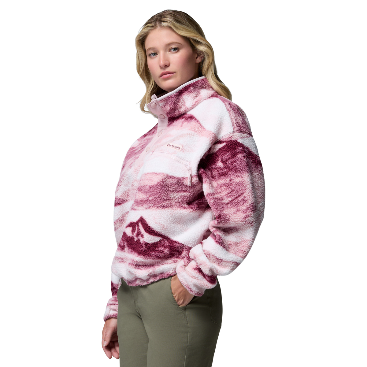 Columbia Women's Helvetia II Printed Cropped Half Snap Fleece Top Antique Mauve Summits 553 2098501