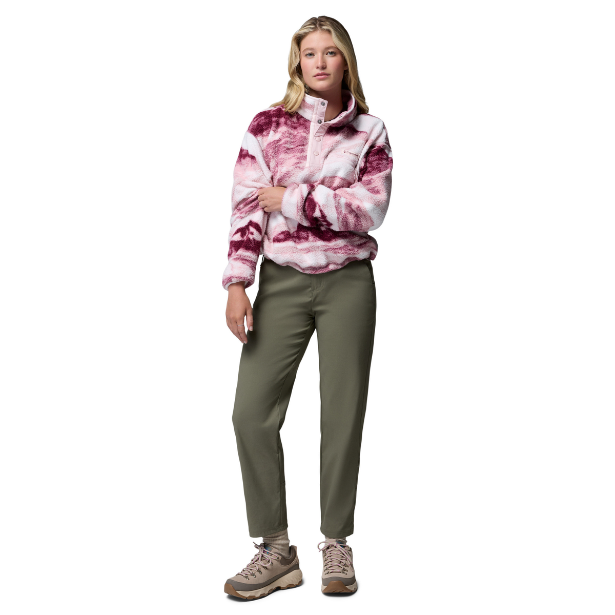 Columbia Women's Helvetia II Printed Cropped Half Snap Fleece Top Antique Mauve Summits 553 2098501