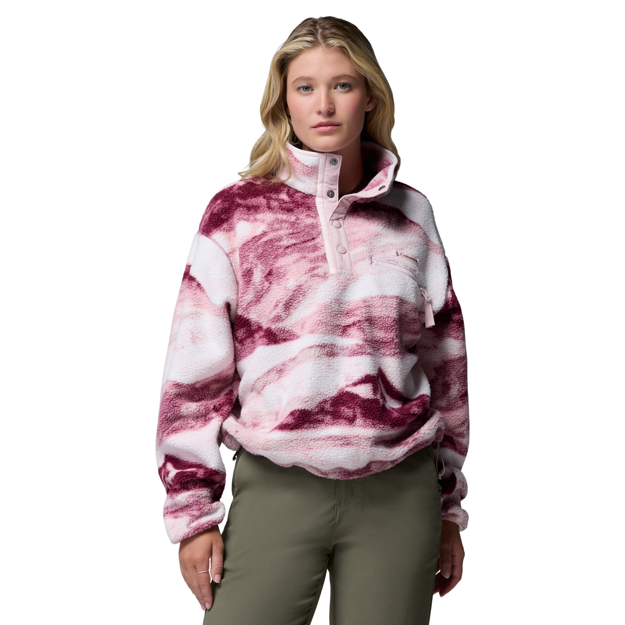 Columbia Women's Helvetia II Printed Cropped Half Snap Fleece Top Antique Mauve Summits 553 2098501