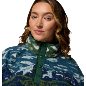 Columbia Women's Helvetia II Printed Cropped Half Snap Fleece Top (Everblue Sisters/Rain Forest)