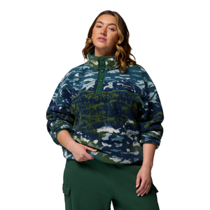 Columbia Women's Helvetia II Printed Cropped Half Snap Fleece Top (Everblue Sisters/Rain Forest)