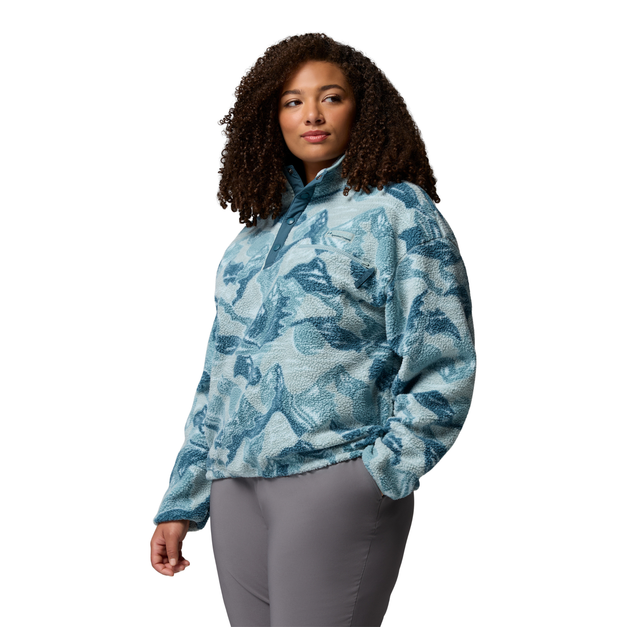 Columbia Women's Helvetia II Printed Cropped Half Snap Fleece Top (Marine Light/Sunscape)