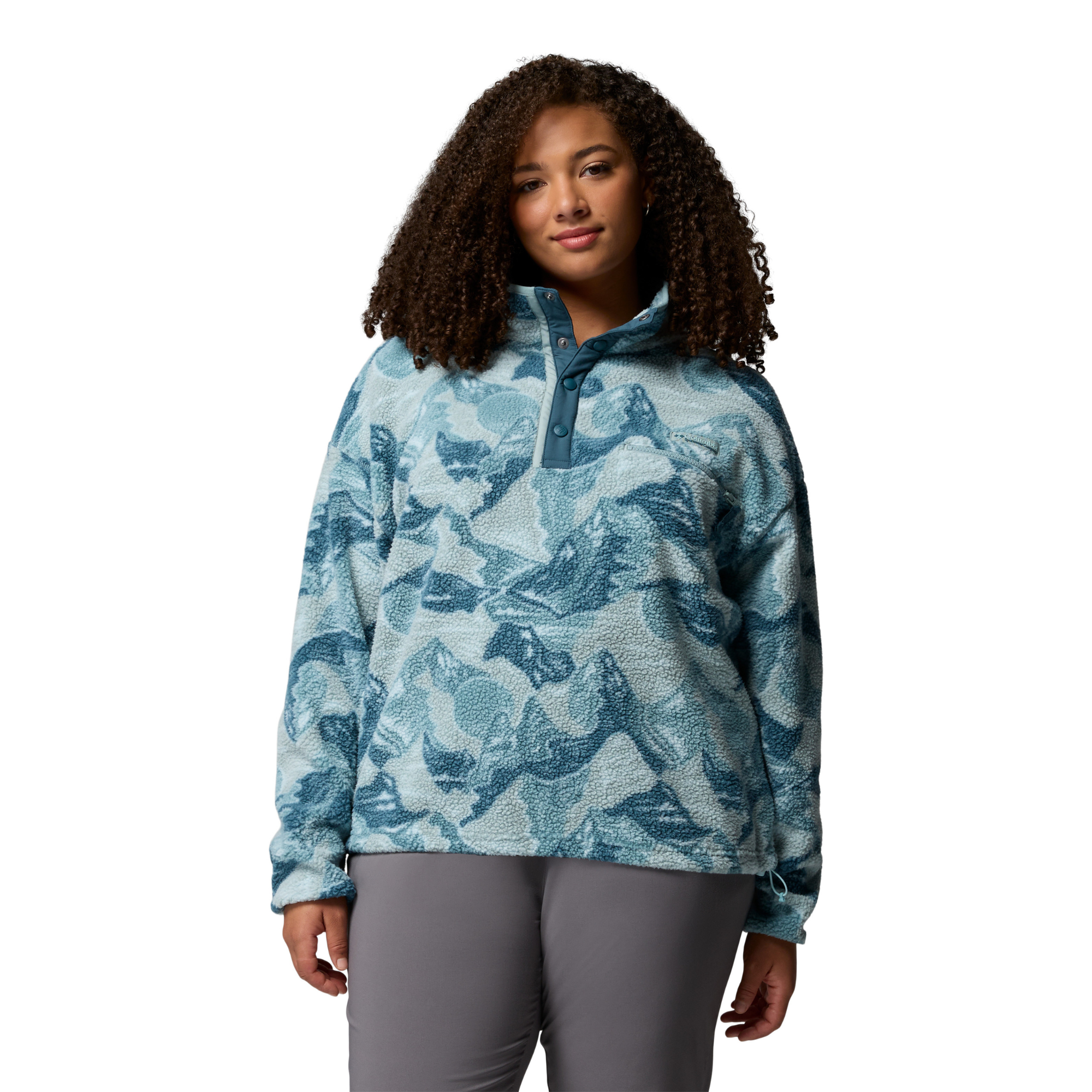 Columbia Women's Helvetia II Printed Cropped Half Snap Fleece Top (Marine Light/Sunscape)