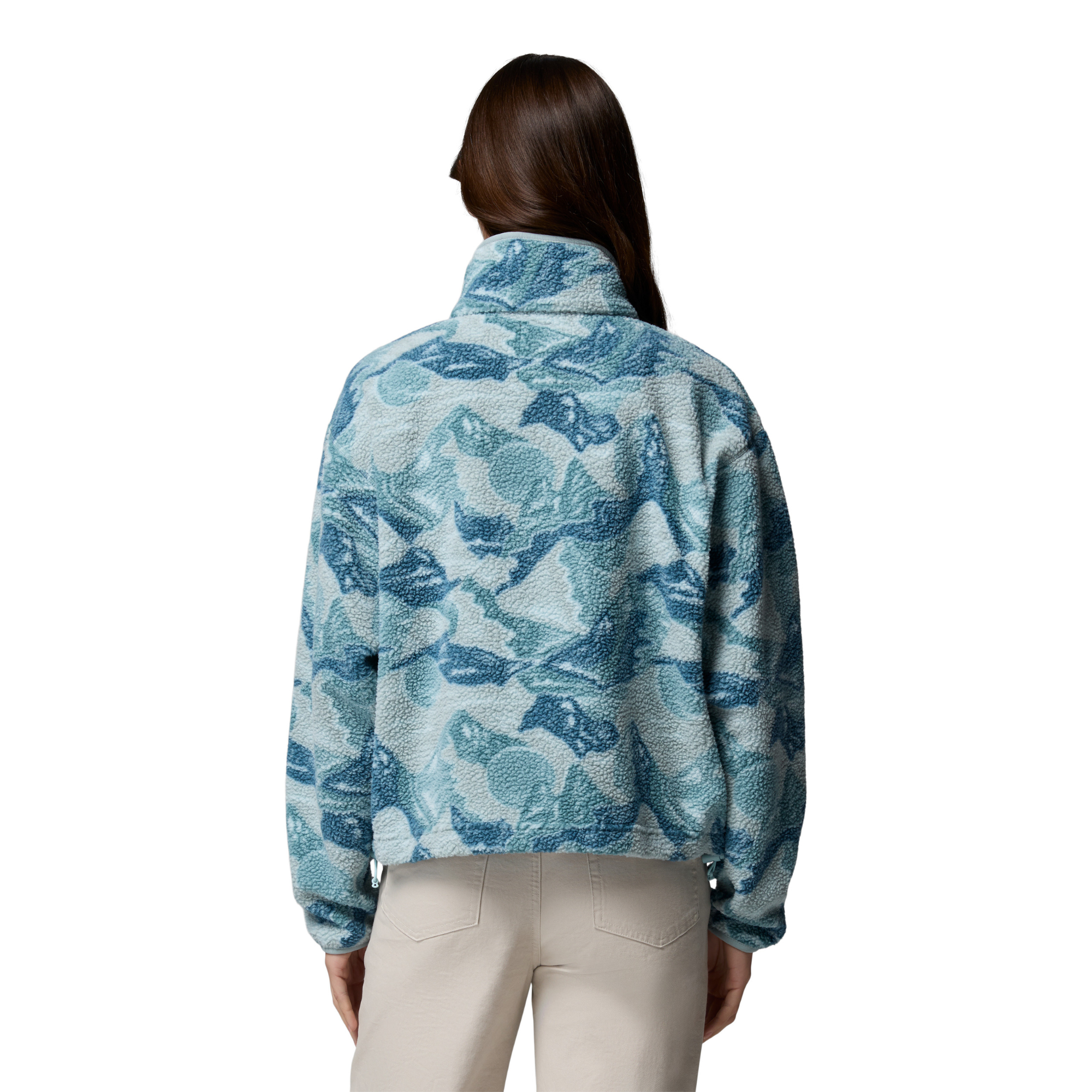 Columbia Women's Helvetia II Printed Cropped Half Snap Fleece Top (Marine Light/Sunscape)