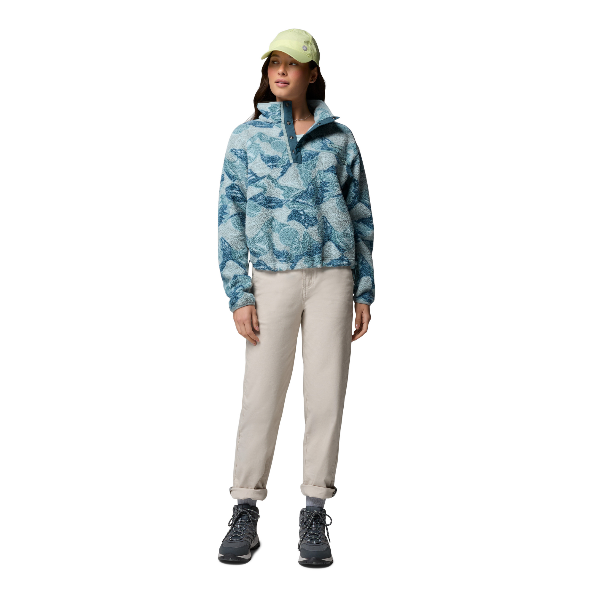 Columbia Women's Helvetia II Printed Cropped Half Snap Fleece Top (Marine Light/Sunscape)