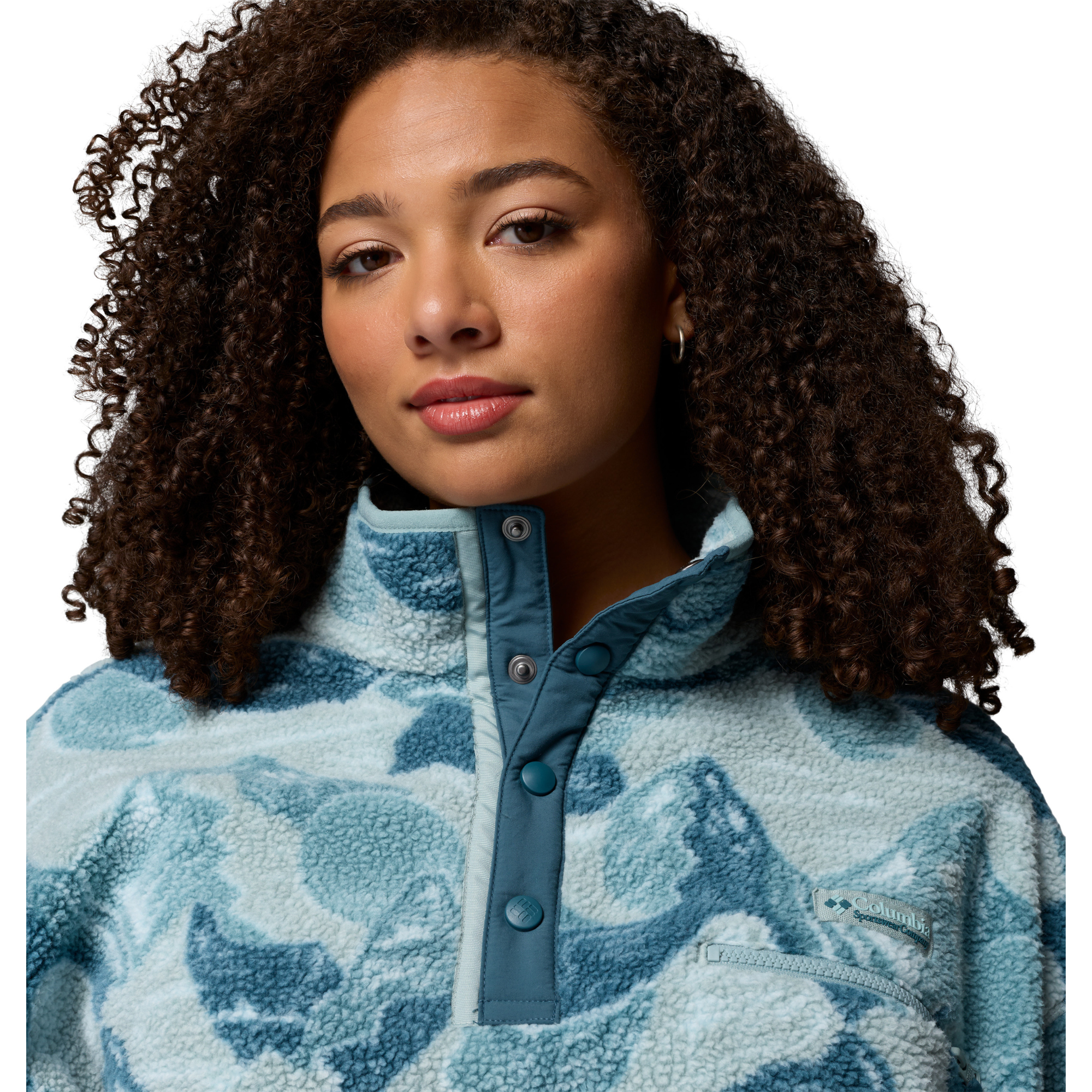 Columbia Women's Helvetia II Printed Cropped Half Snap Fleece Top (Marine Light/Sunscape)