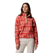Load image into Gallery viewer, Columbia Women's Helvetia II Printed Cropped Half Snap Fleece Top (Poppy Red/Retrotree)
