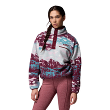 Load image into Gallery viewer, Columbia Women&#39;s Helvetia II Printed Cropped Half Snap Fleece Top (Rich Wine Sisters/Rich Wine)
