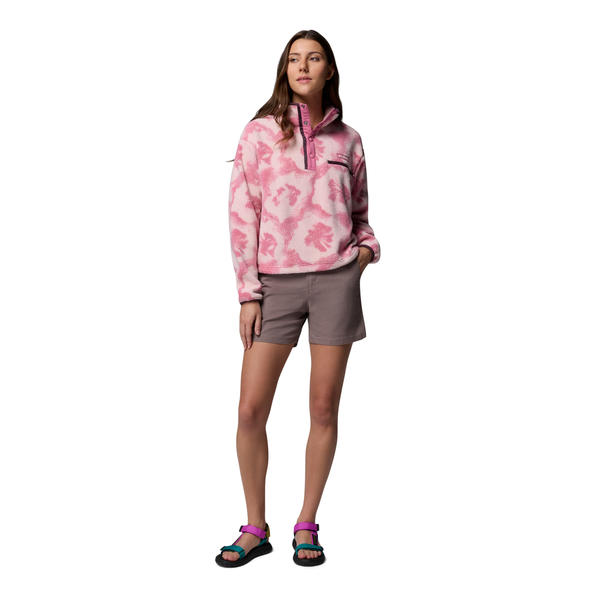 Columbia Women's Helvetia II Printed Cropped Half Snap Fleece Top (Rosette/Sprayflower)
