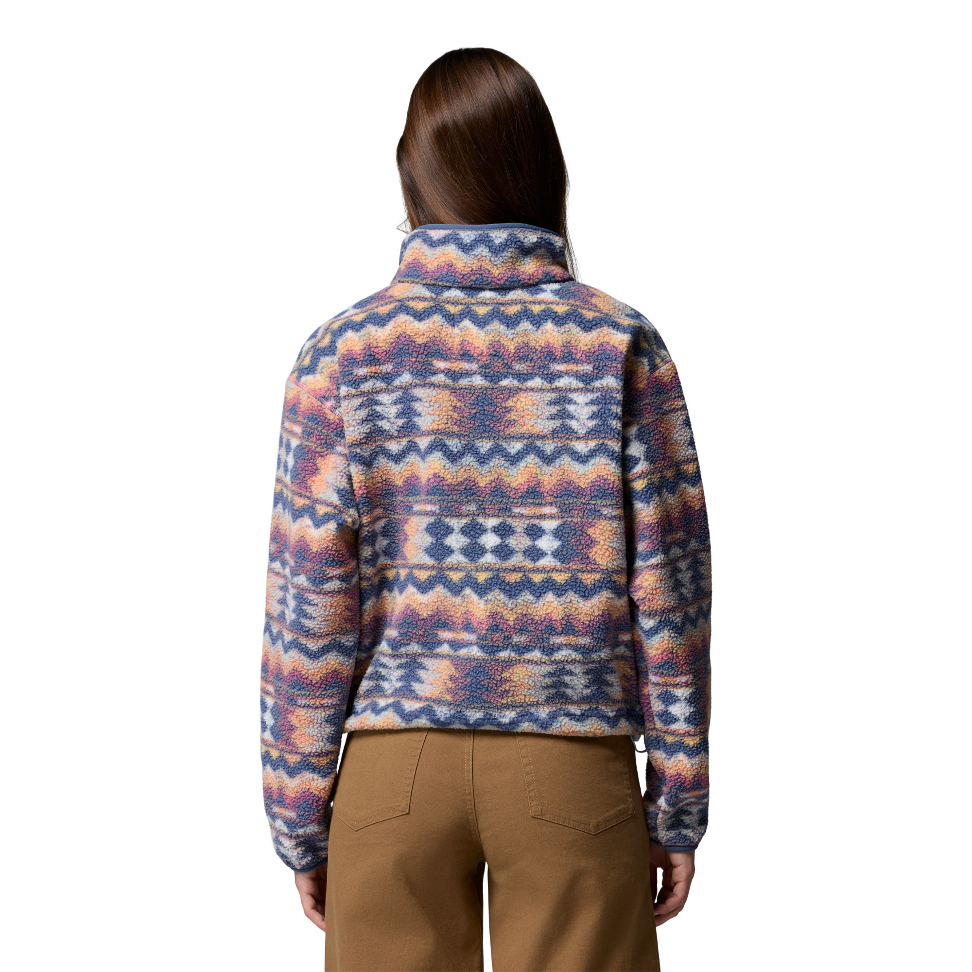 Columbia Women's Helvetia II Printed Cropped Half Snap Fleece Top (Sea Salt/Retrotree)