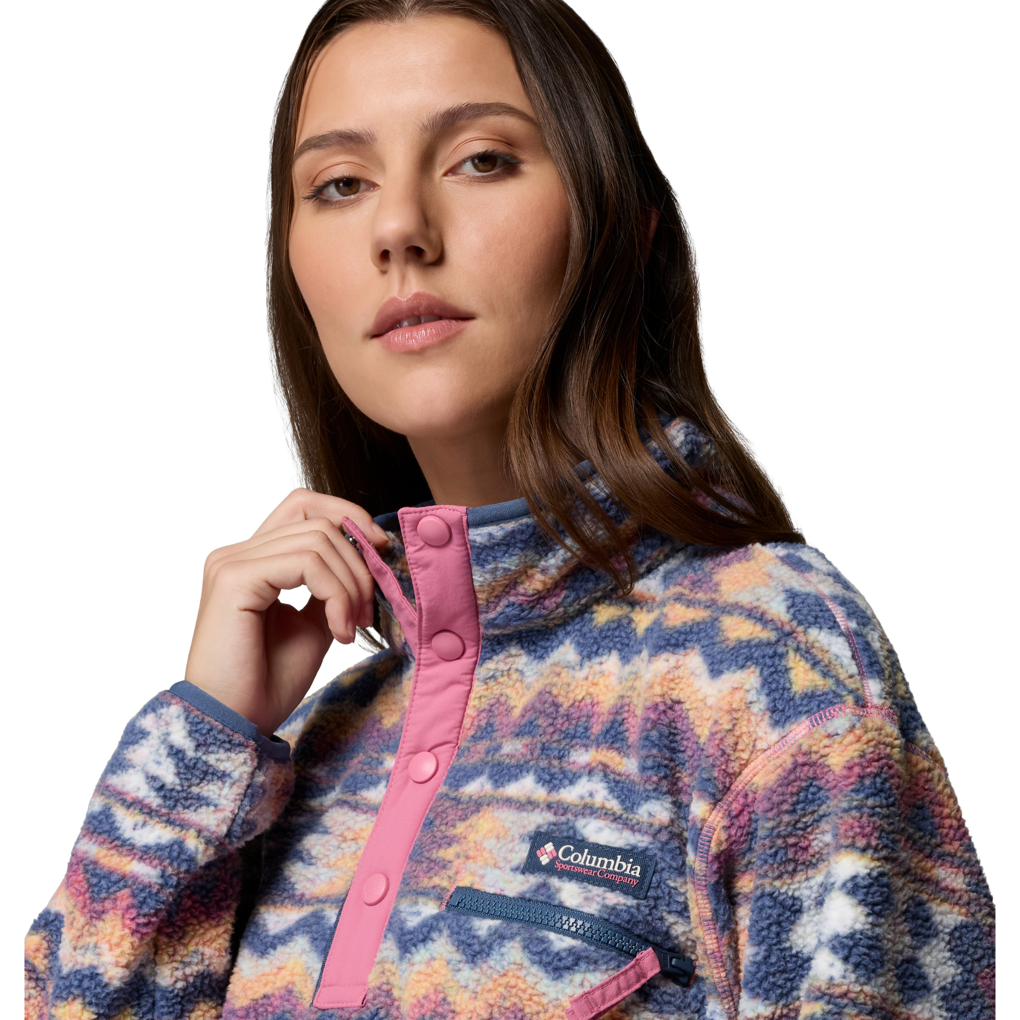 Columbia Women's Helvetia II Printed Cropped Half Snap Fleece Top (Sea Salt/Retrotree)