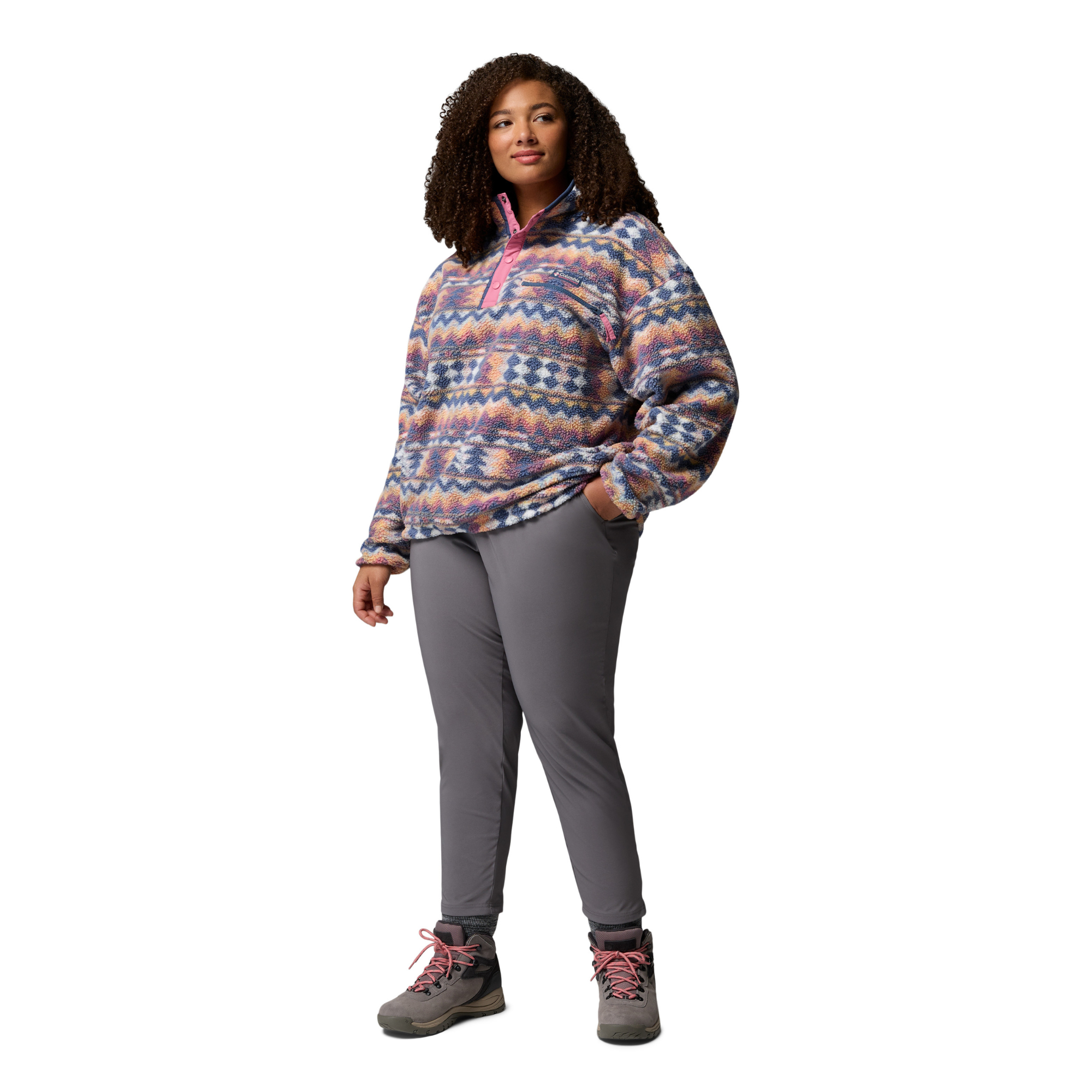 Columbia Women's Helvetia II Printed Cropped Half Snap Fleece Top (Sea Salt/Retrotree)