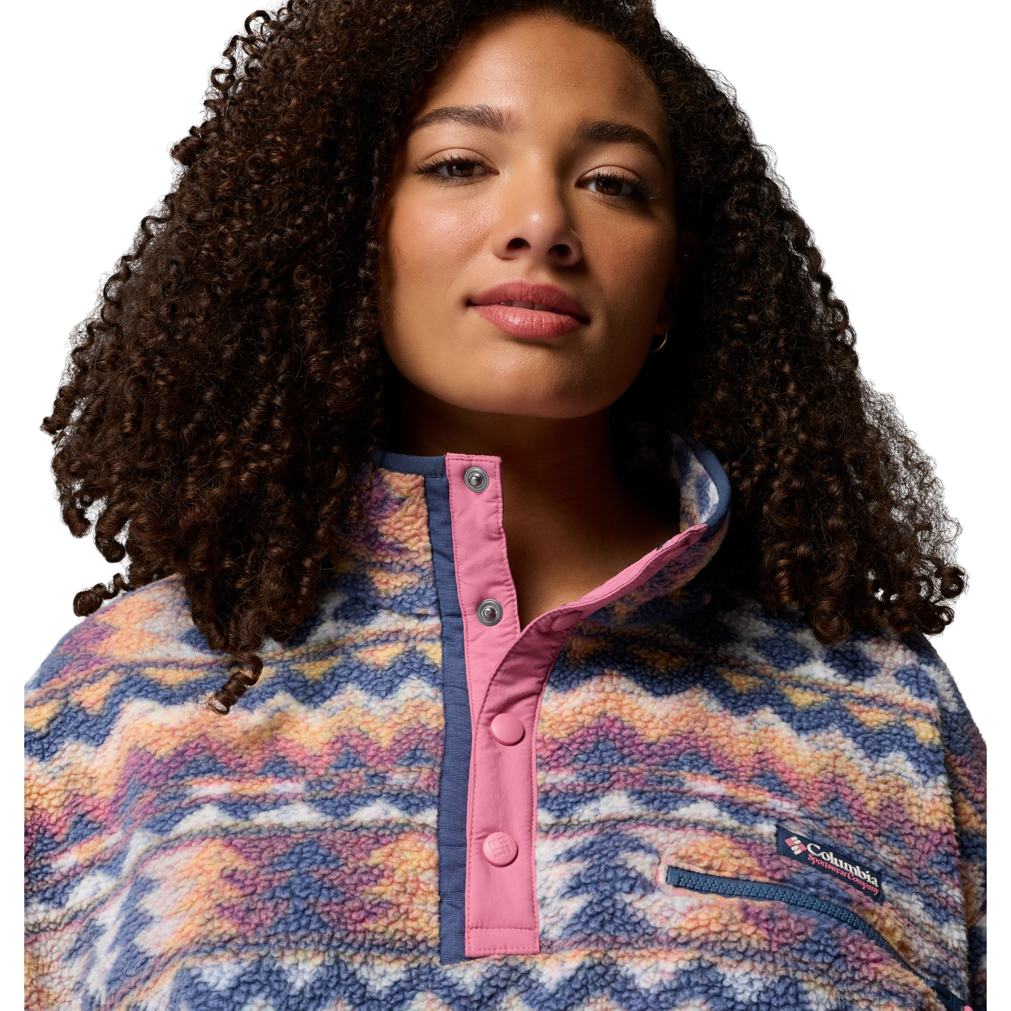 Columbia Women's Helvetia II Printed Cropped Half Snap Fleece Top (Sea Salt/Retrotree)