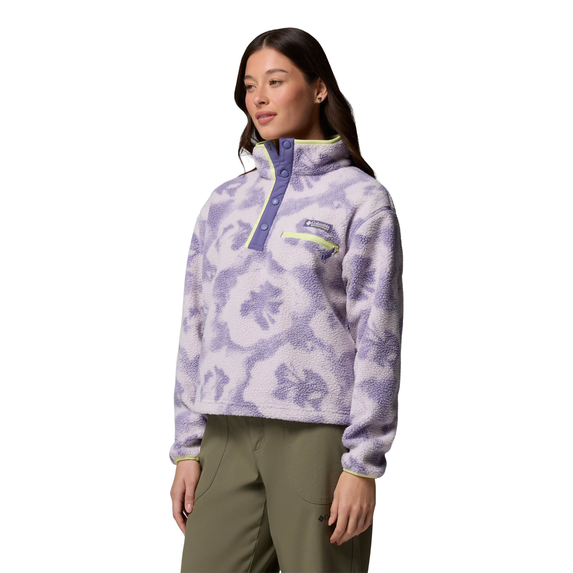 Columbia Women's Helvetia II Printed Cropped Half Snap Fleece Top (Stormwatch/Sprayflower)