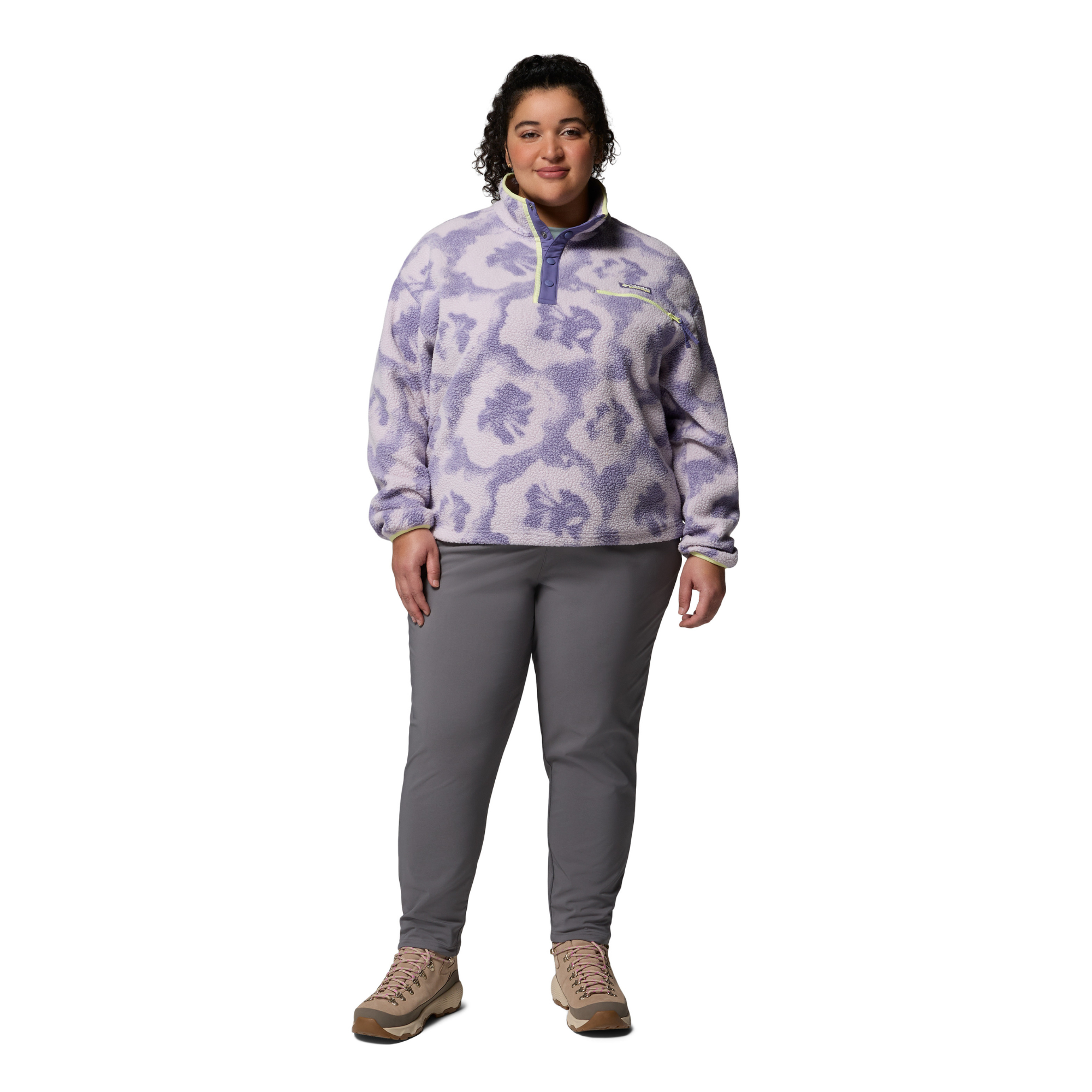 Columbia Women's Helvetia II Printed Cropped Half Snap Fleece Top (Stormwatch/Sprayflower)