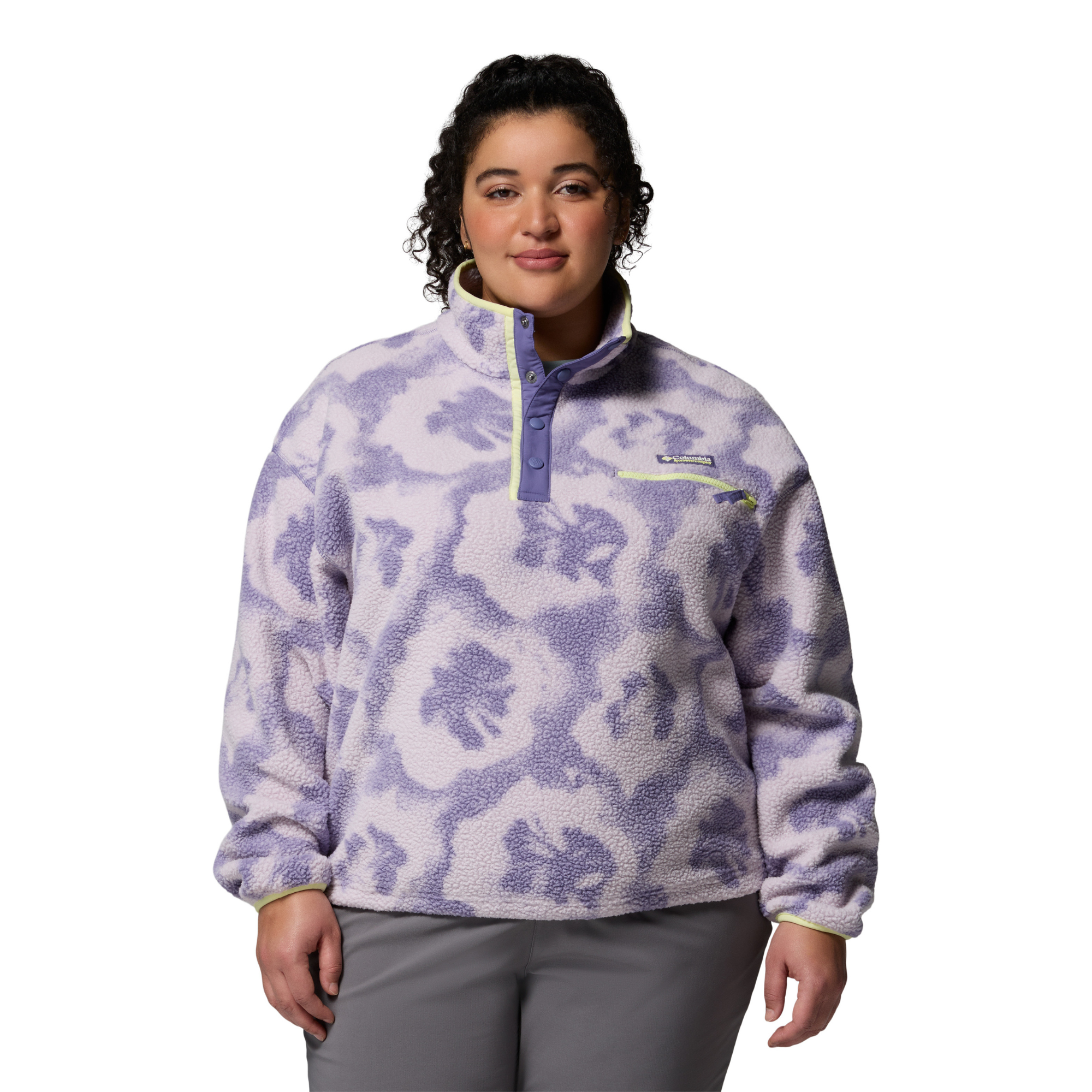 Columbia Women's Helvetia II Printed Cropped Half Snap Fleece Top (Stormwatch/Sprayflower)