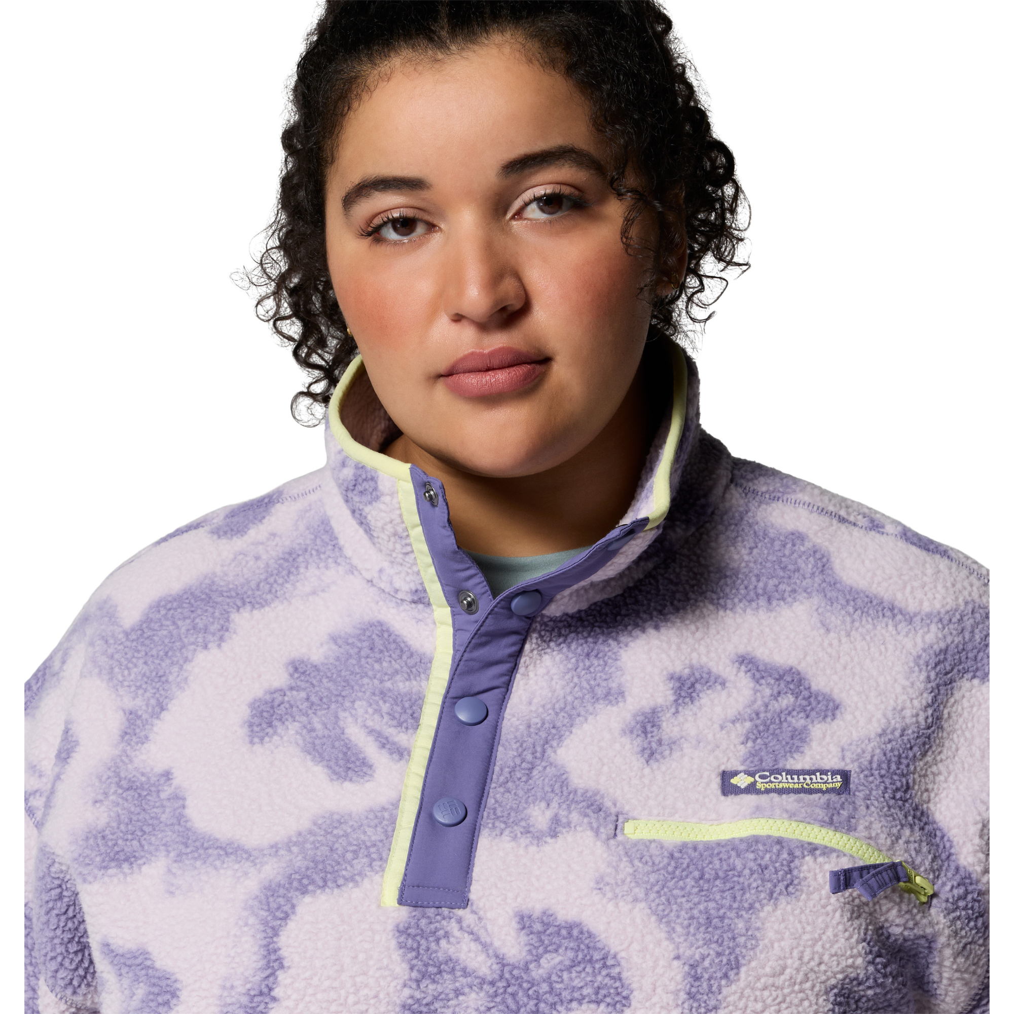 Columbia Women's Helvetia II Printed Cropped Half Snap Fleece Top (Stormwatch/Sprayflower)
