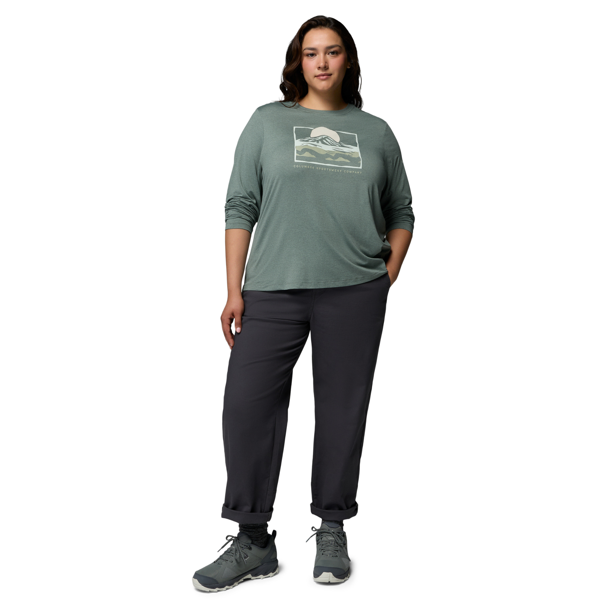 Columbia Women's Parsons Point Long Sleeve Graphic Tee Sedona Sage Heather All Terrain 342 2172711
