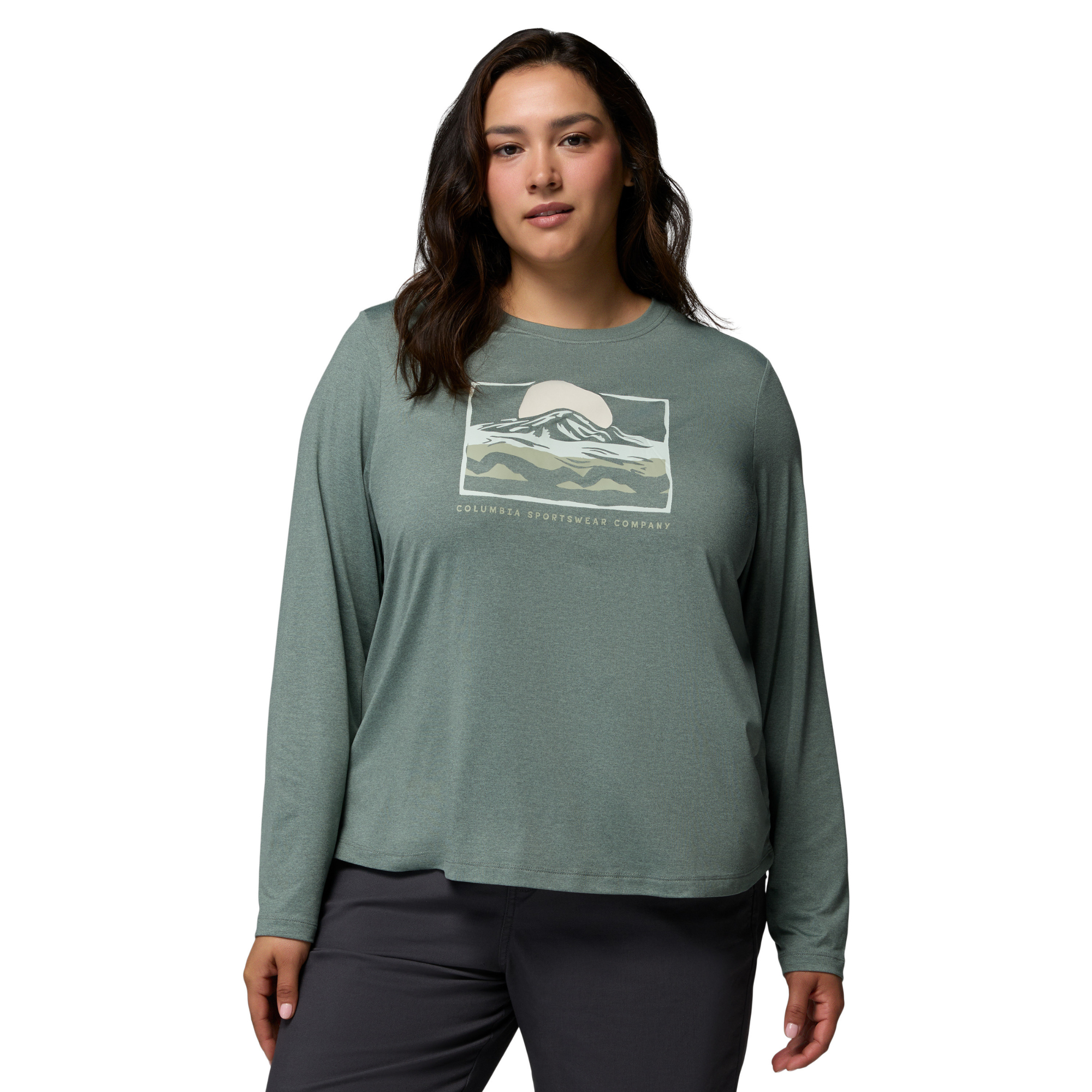 Columbia Women's Parsons Point Long Sleeve Graphic Tee Sedona Sage Heather All Terrain 342 2172711