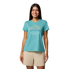 Load image into Gallery viewer, Columbia Women&#39;s Sloan Ridge Graphic Short Sleeve Technical Tee (Teal/Find Your Trail)
