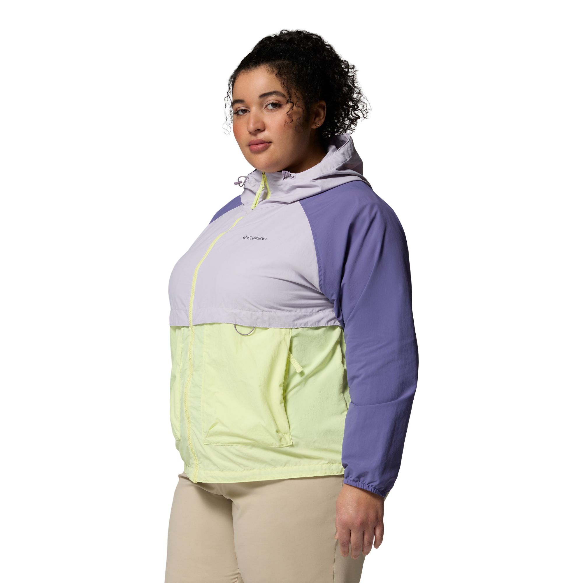 Columbia Women's Spire Valley Hooded UPF50 Windbreaker (Citron Haze/Lavender Pearl/Stormwatch)
