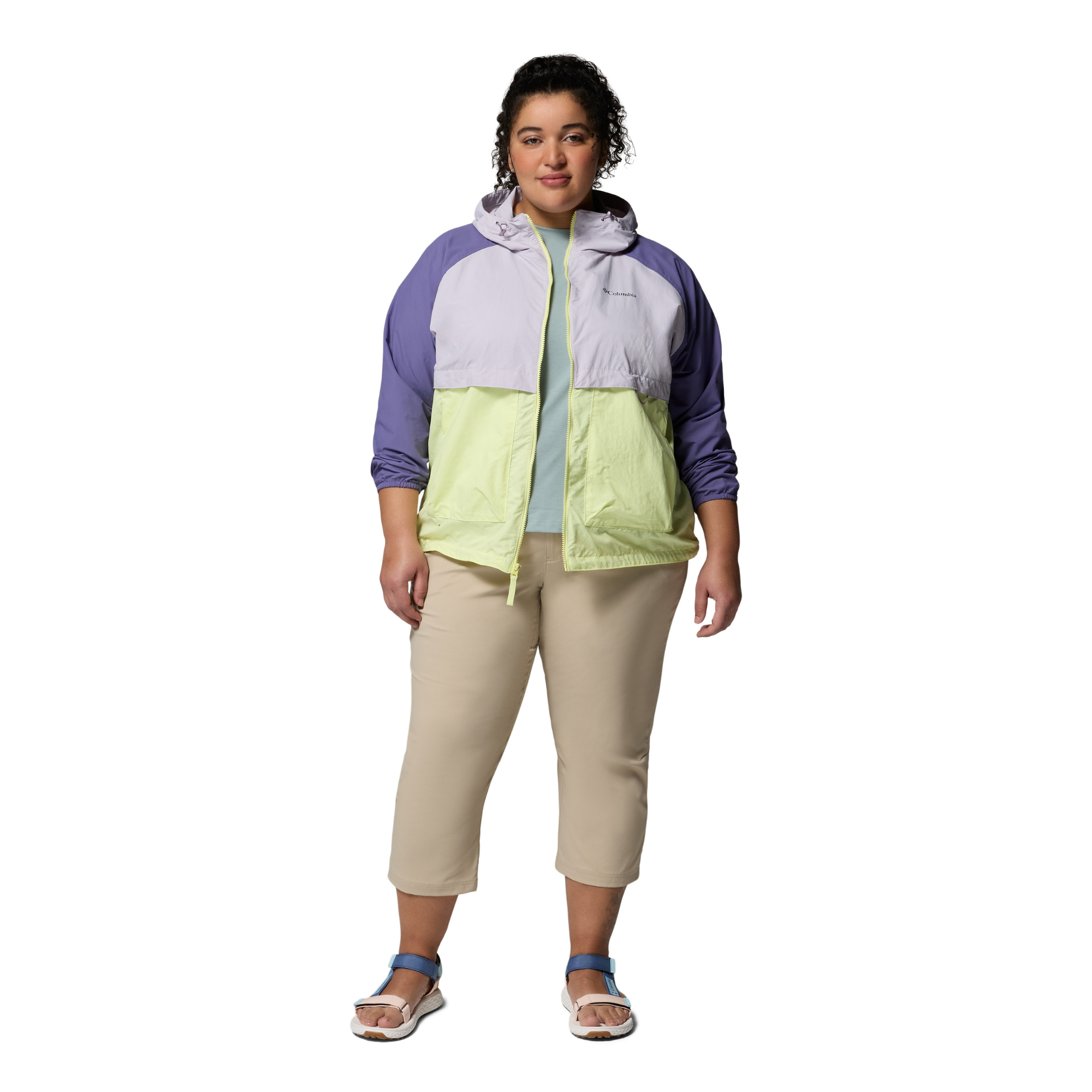 Columbia Women's Spire Valley Hooded UPF50 Windbreaker (Citron Haze/Lavender Pearl/Stormwatch)