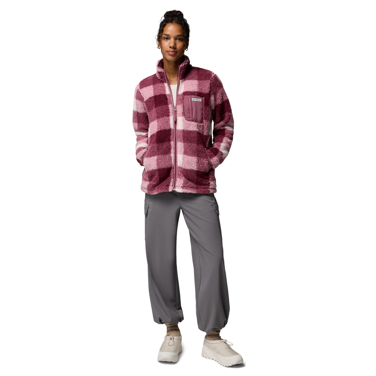 Columbia Women's West Bend II Printed Sherpa Full Zip Fleece Antique Mauve, Multi Buffalo Check 551 2085854