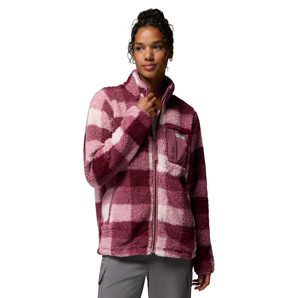 Columbia Women's West Bend II Printed Sherpa Full Zip Fleece Antique Mauve, Multi Buffalo Check 551 2085854