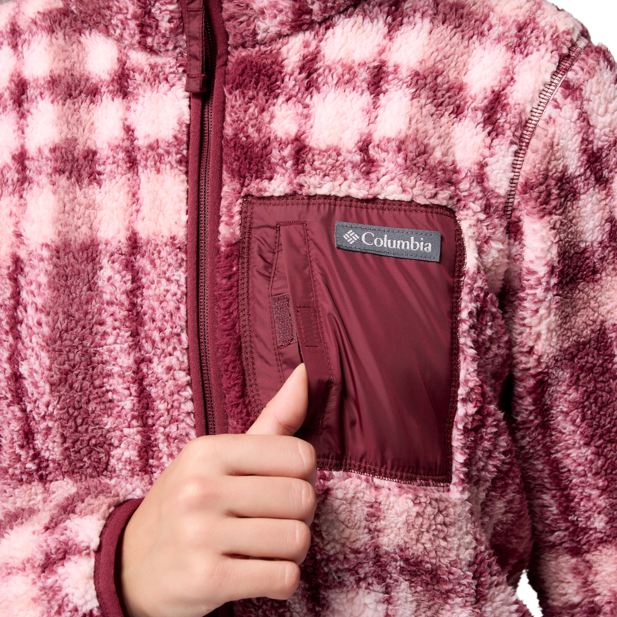 Columbia Women's West Bend II Printed Sherpa Full Zip Fleece (Rich Wine Herringplaid)