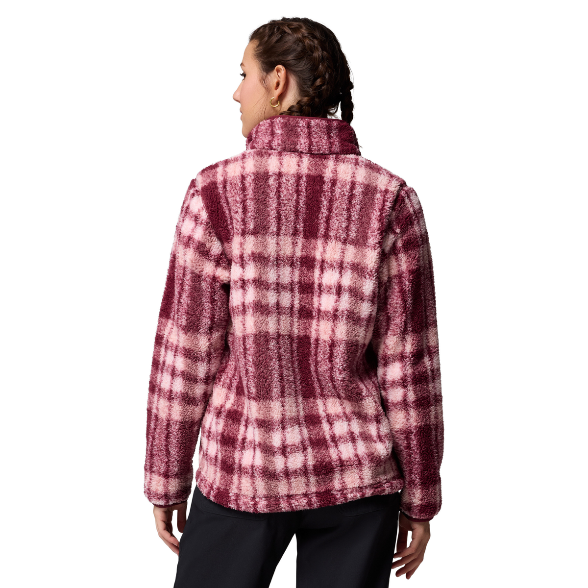 Columbia Women's West Bend II Printed Sherpa Full Zip Fleece (Rich Wine Herringplaid)