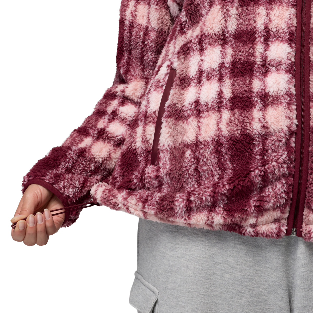 Columbia Women's West Bend II Printed Sherpa Full Zip Fleece (Rich Wine Herringplaid)