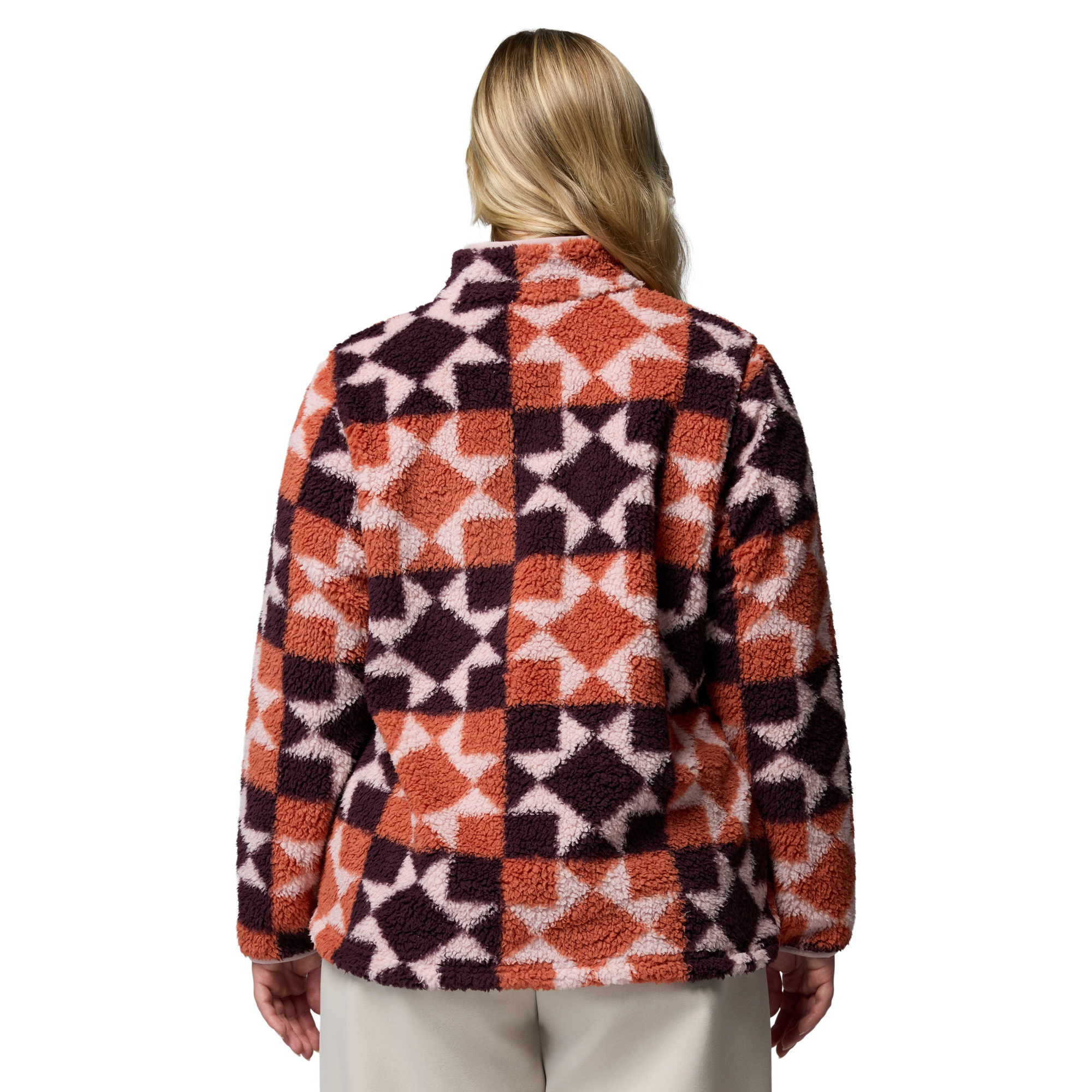 Columbia Women's West Bend II Printed Sherpa Full Zip Fleece Teak Brown Cosy Quilt 235 2085854