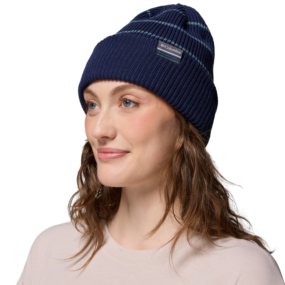 Columbia Unisex Lost Lager II Recycled Beanie Hat Collegiate Navy Rainbow Stripes 465 1975921