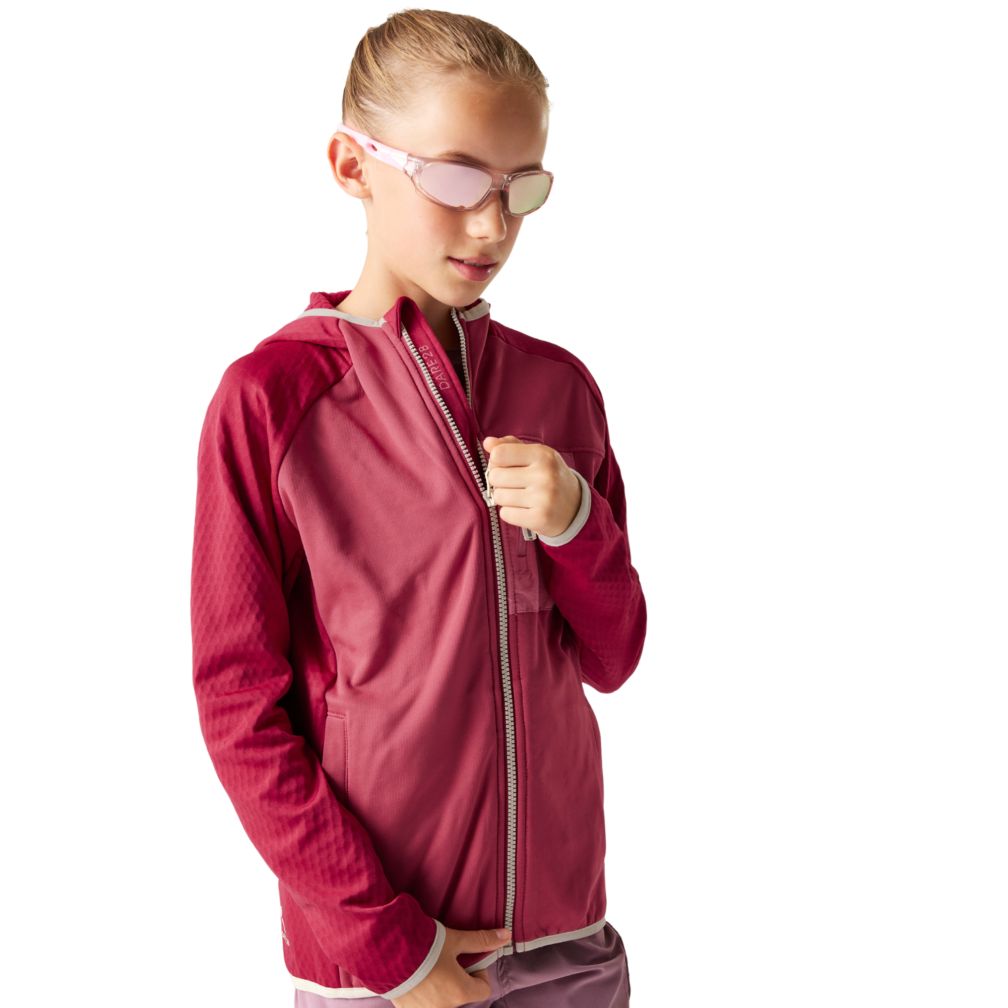 Dare 2B Kids Expedition Midlayer UPF50 Hooded Full Zip Fleece (Deep Claret)