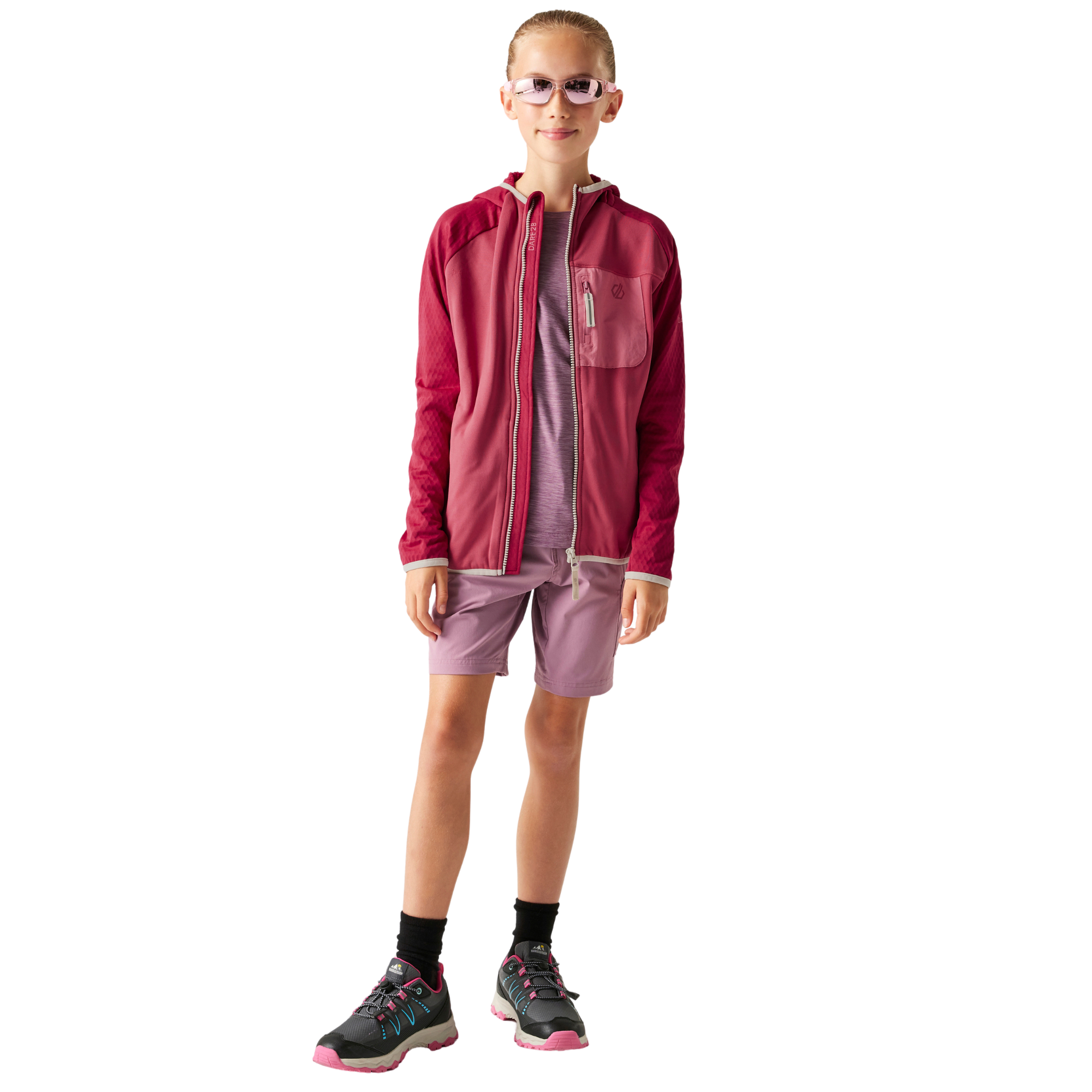 Dare 2B Kids Expedition Midlayer UPF50 Hooded Full Zip Fleece (Deep Claret)