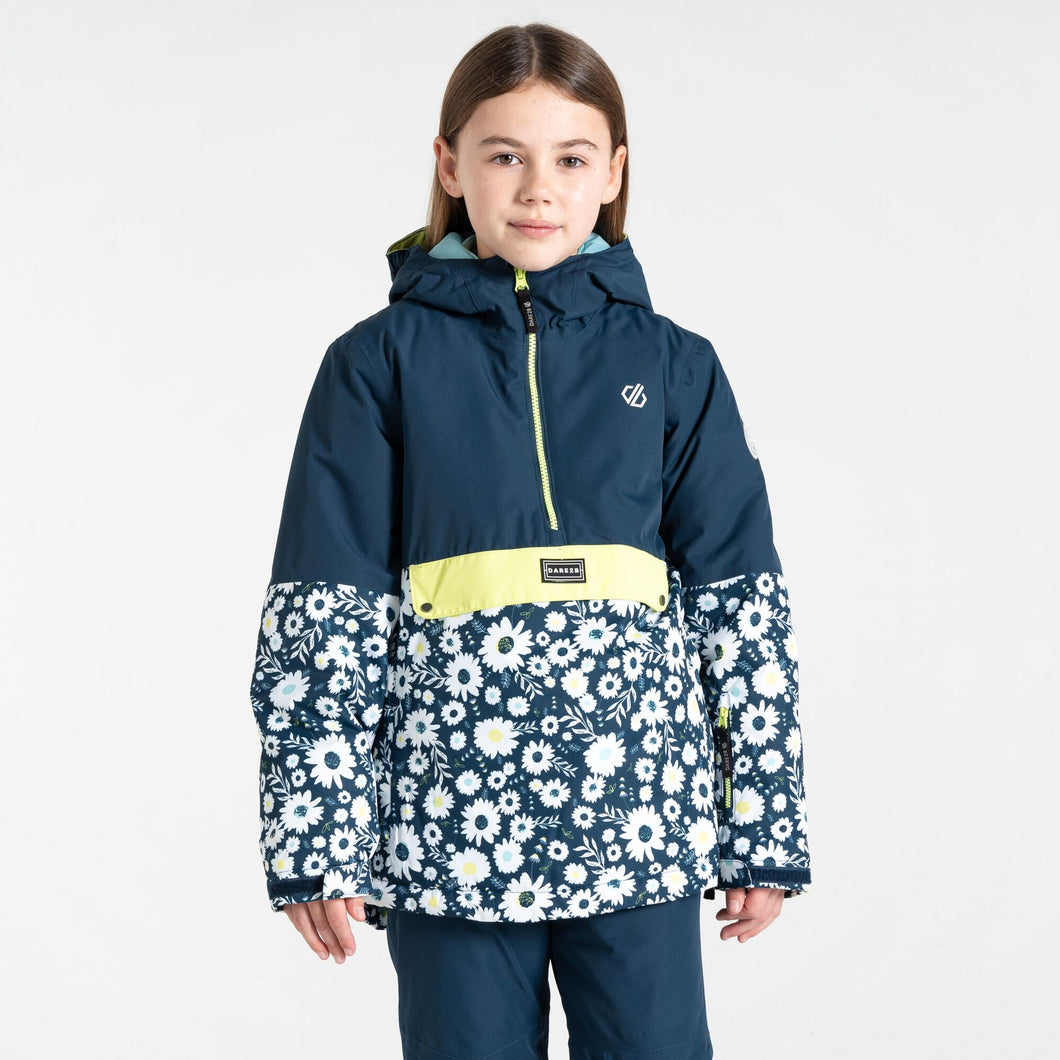 Dare 2B Kids Freehand Overhead Waterproof Insulated Half Zip Ski Jacket (Moonlight Denim/Daisy Print)(Ages 3-16)