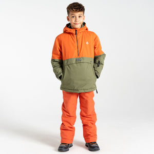 Dare 2B Kids Freehand Overhead Waterproof Insulated Half Zip Ski Jacket (Orange Rust/Green)(Ages 3-16)