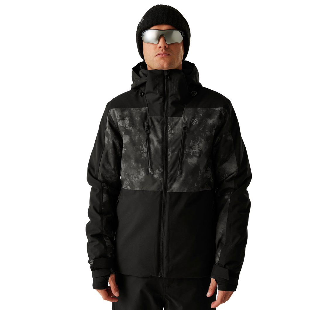 Dare 2B Men's Baseplate III Waterproof Ski Jacket (Black/Iron Gate/Distressed Print)