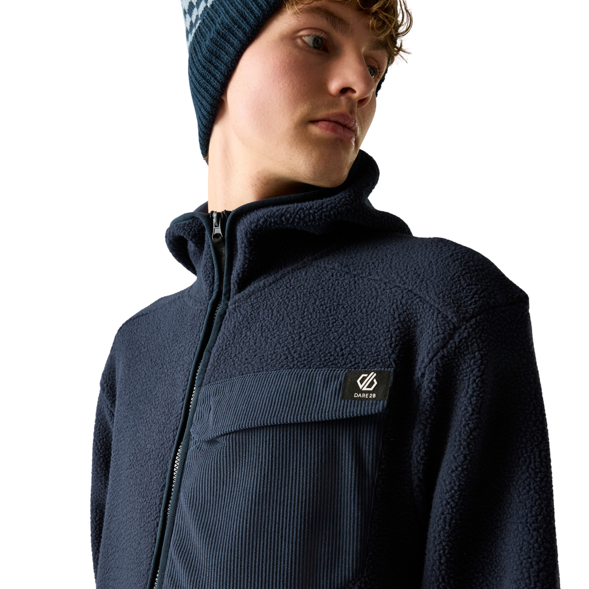 Dare 2B Men's Firn Hooded Borg Full Zip Fleece Navy 540 DMA766