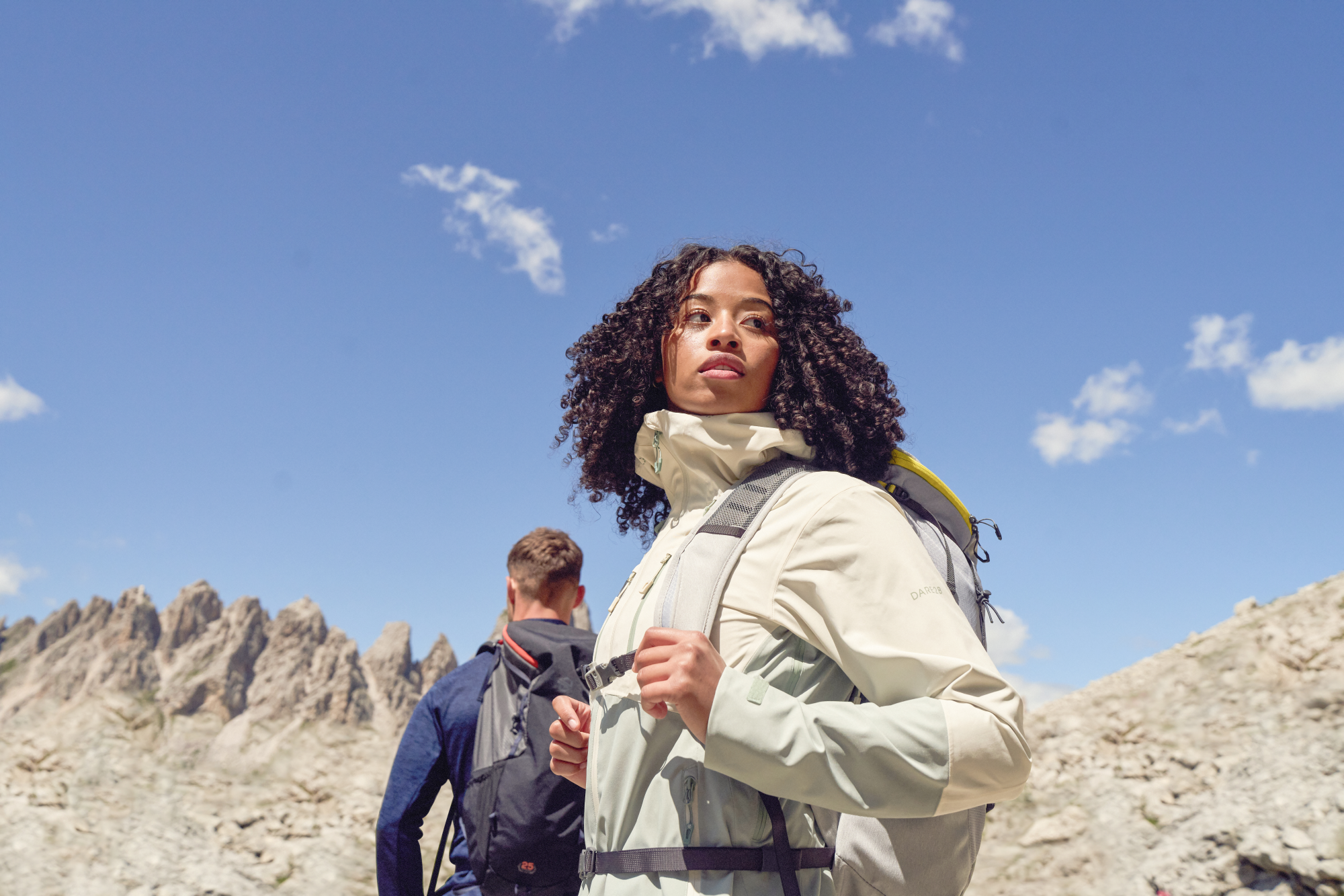 Dare 2B Women's Diverging II Hooded Waterproof Jacket (Almond Milk/Glacier Green)