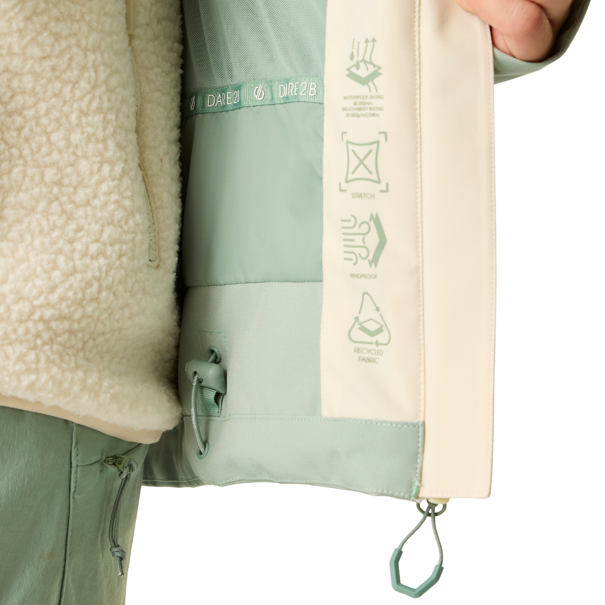 Dare 2B Women's Diverging II Hooded Waterproof Jacket (Almond Milk/Glacier Green)