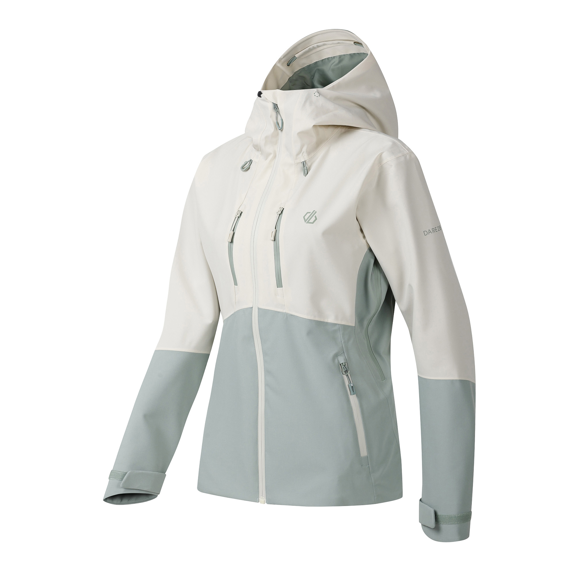 Dare 2B Women's Diverging II Hooded Waterproof Jacket (Almond Milk/Glacier Green)