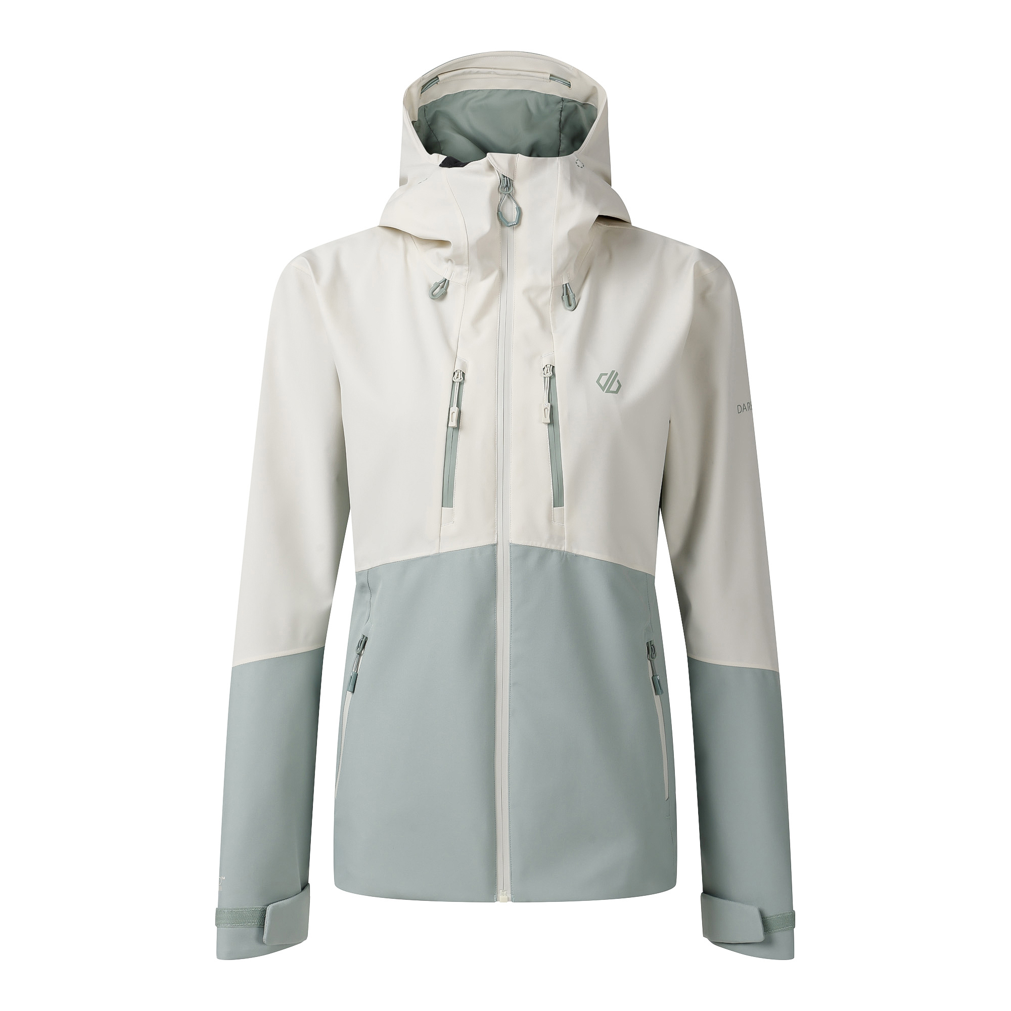 Dare 2B Women's Diverging II Hooded Waterproof Jacket (Almond Milk/Glacier Green)